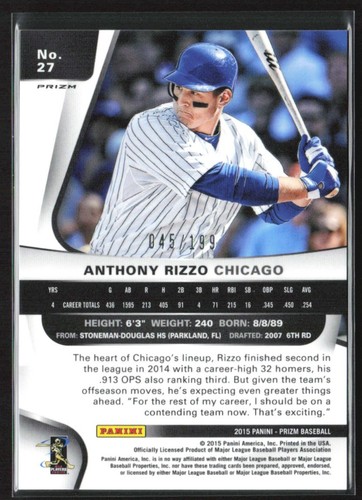 Anthony Rizzo 2015 Panini Prizm Camo #27 Chicago Cubs - Afbeelding 2 van 2