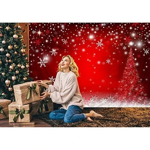 10X8英尺柔软织物冬季红色和圣诞树背景10英尺×8英尺 — 第 3/4 张图片