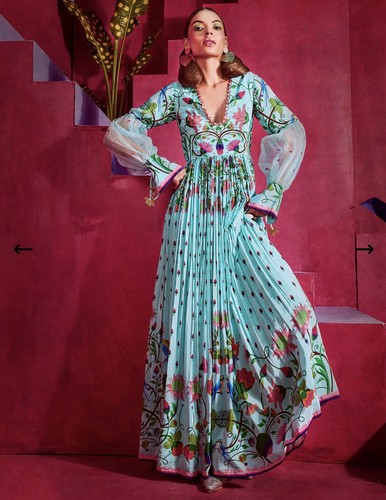 Limerick by Abirr n' Nanki Mara Gown Sz S Floral Maxi Dress Parrot India Whimsy - Picture 5 of 17