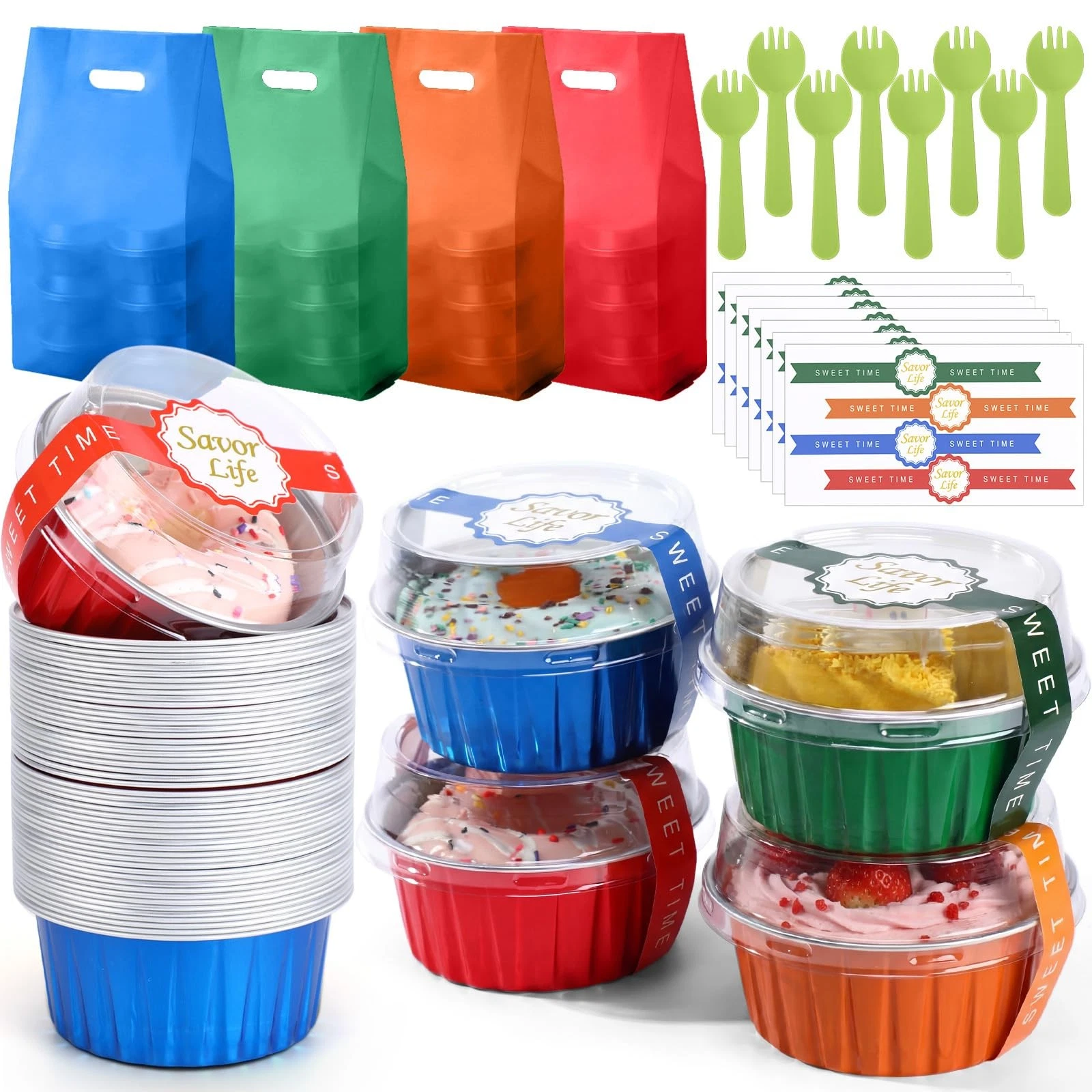 424pcs Rainbow Mini Cake Pans Set with Lids and Spoons Include 5oz Disposable...