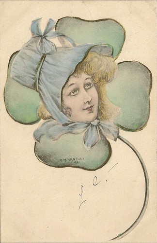 FANTASY AK ILLUSTRATOR E.M. KANTNER DAMEN KLEEBLATT MIT VIER BLÄTTERN