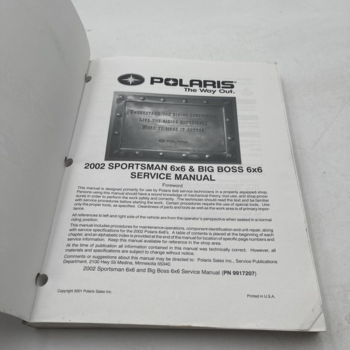 2002 POLARIS SPORTSMAN & BIG BOSS 6X6 (INTERNATIONAL) SERVICE MANUAL 9917207 - Picture 2 of 2