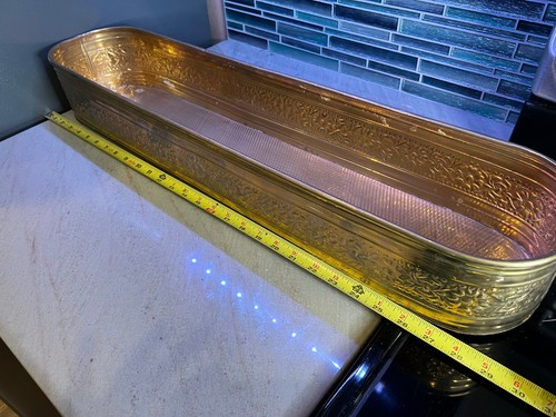 Vintage 29.5 inches LONG Unique Embossed Solid Brass Planter Trough Flower Pot - Bild 4 von 14