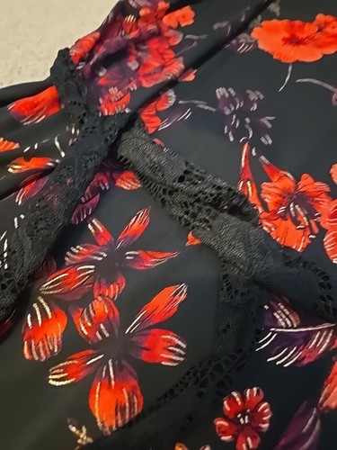 NWT Perceptions Short Sleeve Floral Midi Fit Flare Lace  Dress Sz L Black Red - Picture 6 of 13