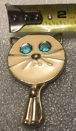 Rare Vintage glass gold mini Cat Hand Mirror crown symbol on handle rare unique - Picture 11 of 12