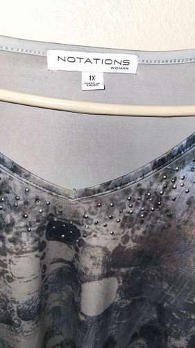 Notations Mujer 1X Top Gris Azul Cuello en V Brillante Manga S Polispandex 33 L 24 Ac - Imagen 24 de 24