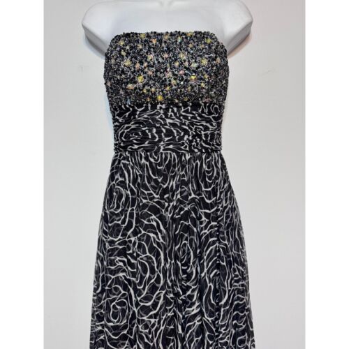 Tony Bowls Y2K Fairy Goth Formal Dress Size 4 Beaded Rose Print Strapless Gown - Picture 2 of 7