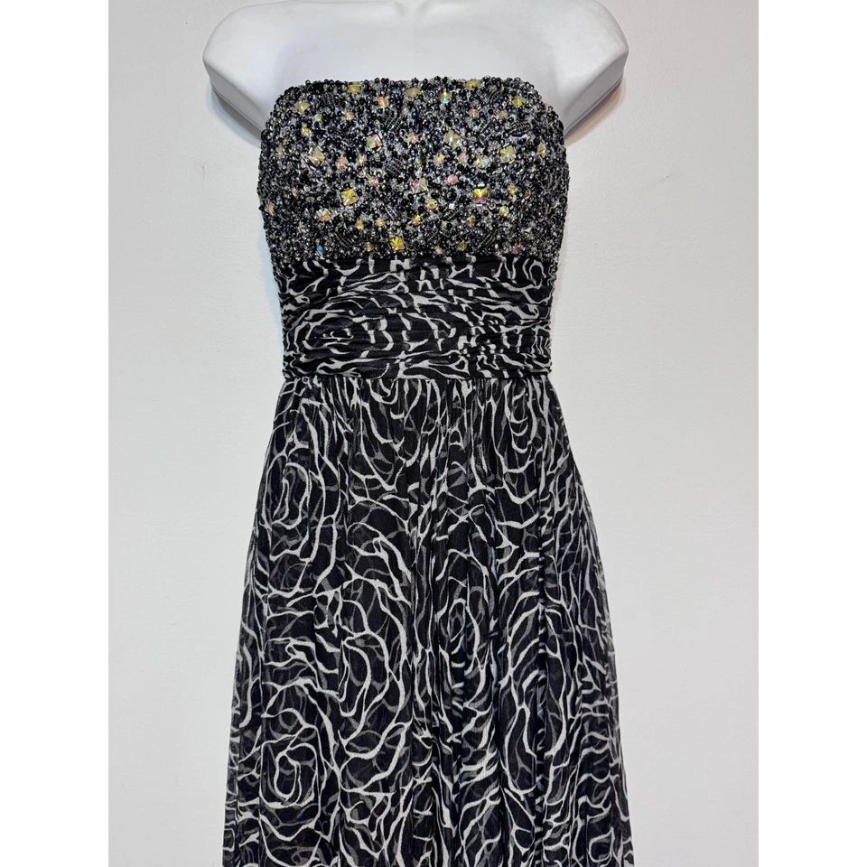 Vestido Formal Tony Bowls Y2K Hada Gótico Talla 4 Cuentas Estampado Rosa Vestido Sin Tirantes Foto 2 de 4