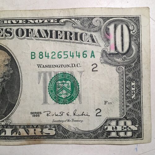Rare Error 1995 $10 Bill Small Head w/Mis-Aligned Obverse & 2/6/54 Birthday. - Picture 2 of 8