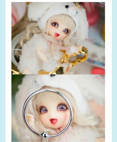 BJD 1/8 SD Mini Doll SET COMPLETO parrucca trucco viso ragazza sorriso palla snodata corpo occhi - Foto 6 di 9