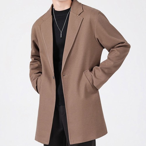 Men Solid Color Spread Collar Coat Casual Medium Overcoat Tops Workwear Tops Fit - Picture 9 of 15