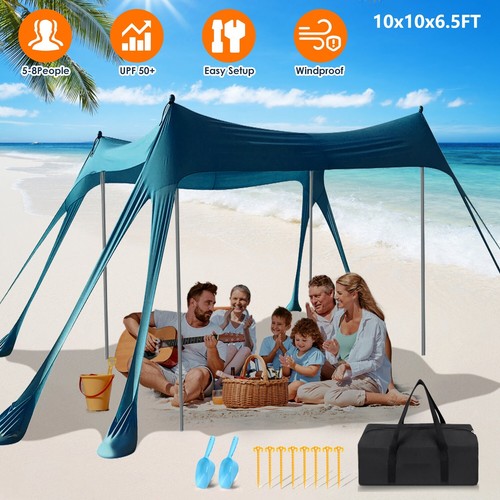 10x10x6.5ft Windproof Beach Canopy Camping Tent Portable Shelter UV Protection - Picture 3 of 16
