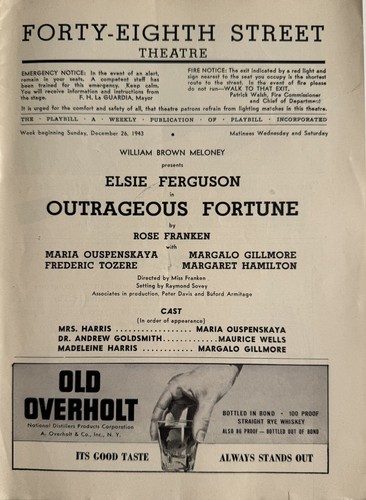 Outrageous Fortune - Broadway Playbill - Dec 1943 - Mario Ouspenskaya - Bild 2 von 2
