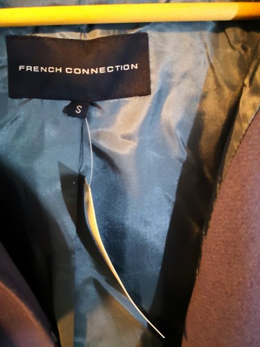 FCUK French Connection Mia Union Blue Long Virgin Wool Coat Hooded | Size SMALL - Picture 4 of 8