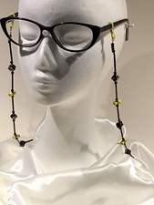 Eyeglass Chain Lanyard Beaded Black  Yellow Millefiori Glass One-of-a-kind 29  