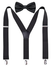 Men's Y-Back Adjustable Suspender Bowtie Set Formal Wedding Party Outfit
