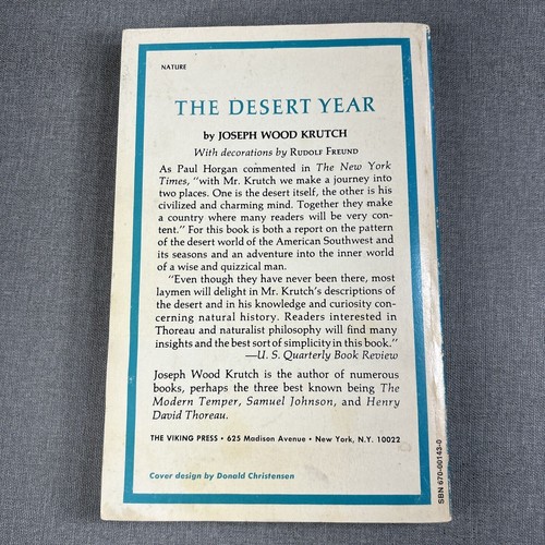 JOSEPH WOOD KRUTCH ~ The Desert Year 1968 Vintage Trade Paperback Book - 第 2/9 張圖片