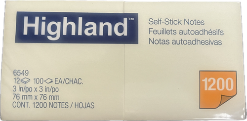 Highland 1200 gelb selbstklebende Notizen 12 Block mit 100 Notizen 3" x 3" NEU! - Bild 1 von 3