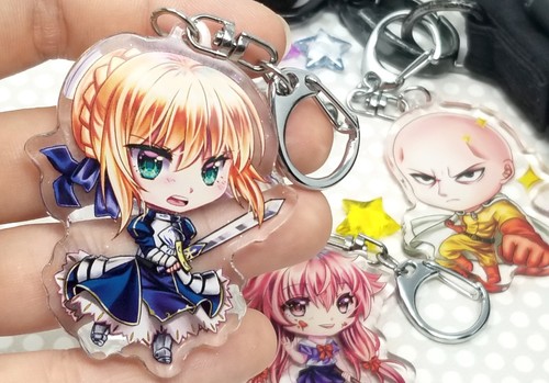 Saber Artoria Fate Stay Night 2in Acrylic Anime Fanart Charm Keychain manga gift - Picture 9 of 9