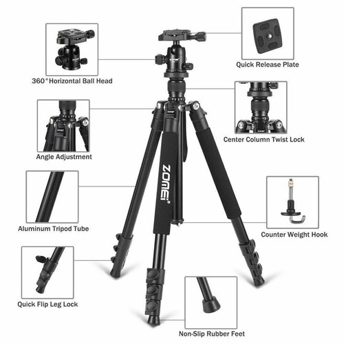 Camera Q555 Tripod Aluminium Travel Portable ballhead For ony Nikon DSLR ZOMEI - Picture 3 of 10