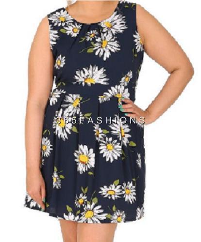 SAMYA PLUS SIZE SLEEVELESS DAISY PRINT SELF TIE PLEAT DETAIL A LINE DRESS NAVY SAMYA PLUS SIZE SLEEVELESS DAISY PRINT SELF TIE PLEAT DETAIL A LINE DRESS NAVY