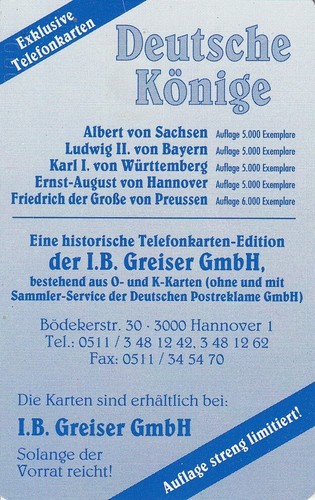 ***ORIGINAL TELEFONKARTE-CARD***KAISER WILHELM II.-KÖNIG LUDWIG II.-ADEL-ROYAL - Bild 2 von 2