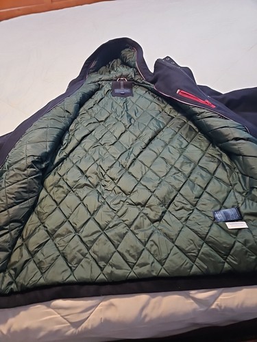 TOMMY HILFIGER Wool Blend  Jacket DUFFLE Coat Mens Size L Navy Blue hooded - Picture 3 of 14