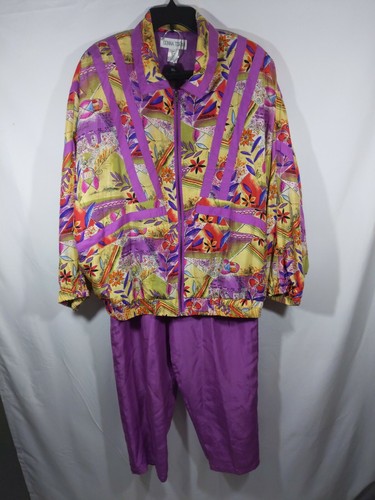 Vintage Donna Toran Tracksuit Womens Size Large Jacket Pants 100% Silk NWT - Picture 2 of 8