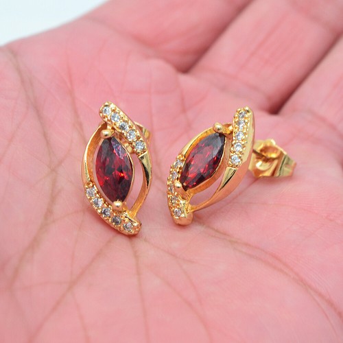 18K Yellow Gold Filled Women Fashion Red Mystic Topaz Stud Earrings Jewelry - Picture 8 of 8
