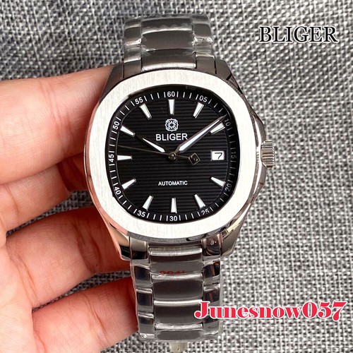 Bliger 40mm Square Sliver Case NH35A Automatic Men Watch See Through Back Cover - Picture 5 of 30