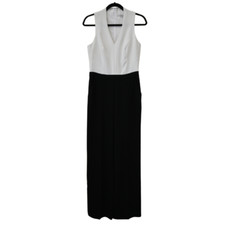 Trina Turk Jumpsuit Size 4 Black White Two Tone White Leg Sleeveless V-Neck