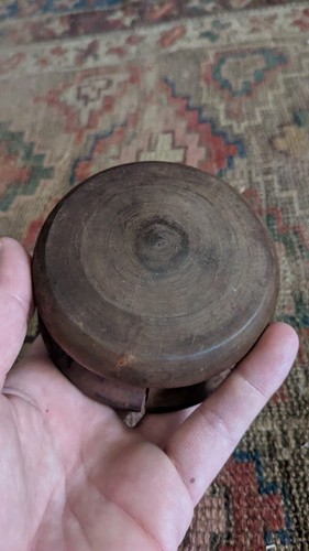 Rare Antique Early Country Wood Treen Storage Jar w/ Mirror Inside 4" Patina - Picture 7 of 7