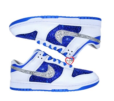 Nike Dunk Low Racer Blue 2022 Size 9 Men Customized With Rhinestones Pre-owned 