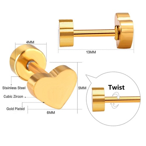 2 Herz Ohrstecker Edelstahl Rosegold Gelbgold Schwarz Silber Ohrringe Damen - Bild 2 von 10