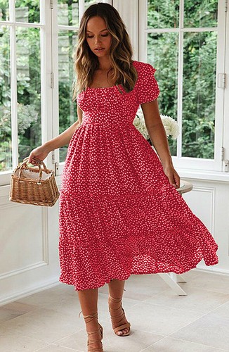 Women's Cute Bohemian Floral Print Long Midi Casual Dress - Picture 3 of 16