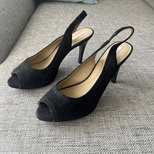 GEOX Ladies Black Padded Super Comfy Suede & Leather Slingbacks - Size 8 - Picture 3 of 16