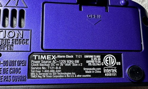 TIMEX Alarm Clock (T121) Purple 7” in RED Display TESTED  - Picture 2 of 13