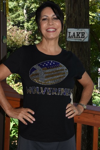 Wolverines Football rhinestone Bling Shirt XS S M L XL XXL 1X 2X 3X 4X 5X - Picture 5 of 10