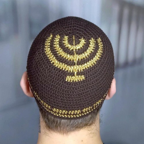Hanukkah Gold Menorah kippah Large yarmulke Jewish kippot Rosh Hashanah Passover - Picture 3 of 15