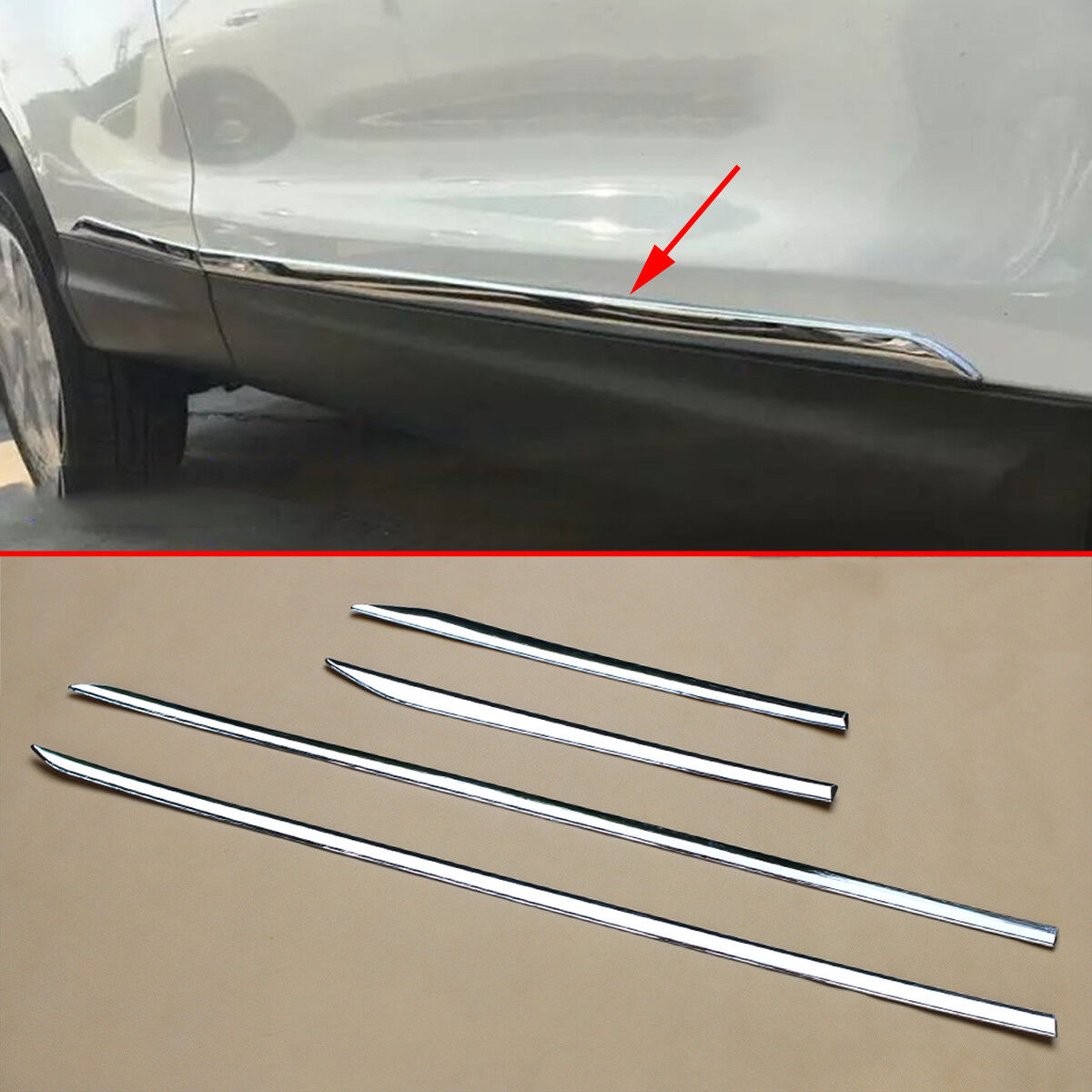4X Chrome ABS Door Side Body Molding Cover Trim For Nissan