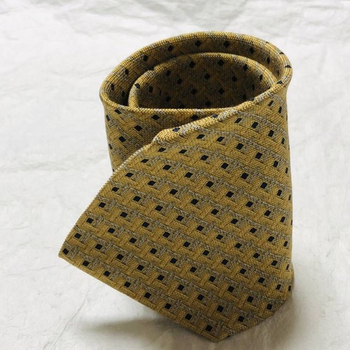 Giorgio Armani Authentic Men Tie Necktie Silk Square Dot Pattern Yellow No Box - Picture 2 of 9