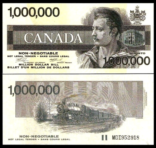 Canada $1,000,000 Million 1991 Railroad Unc Babn Canadian Souvenir Fun Money Bil