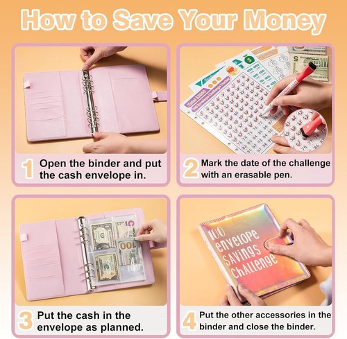 100 Envelope Challenge Budget Planner $5,050 Money Saving Cash Challenge Book - Picture 9 of 15