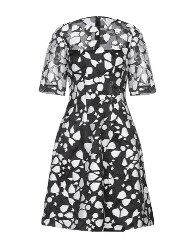 Lela Rose Black White Abstract Print Holy Elbow Sleeve Dress Size 8 NEW