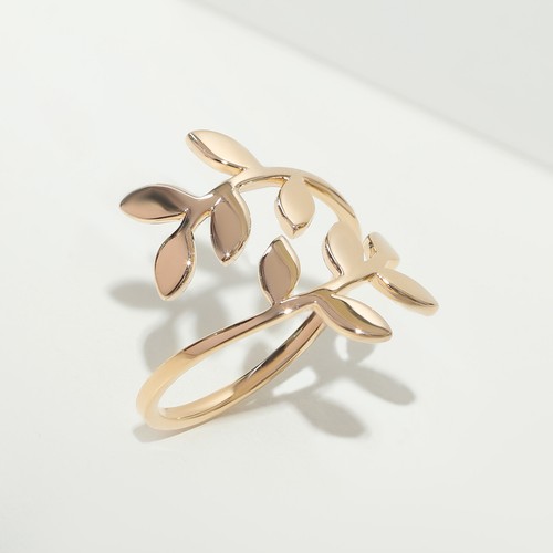 Anillo abierto con diseño de hoja de oro liso macizo de 14K tamaño -3 a 8 EE. UU. - The Jewelz - Imagen 1 de 11