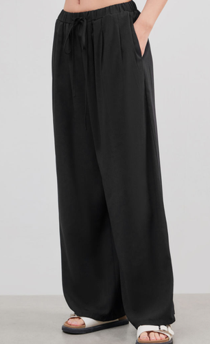 Cider Women's Elastic Waist Wide Leg Trousers Solid Black Size L NWT - Picture 2 of 5