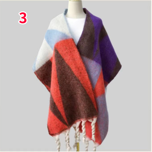 Women Check Scarves Faux Cashmere Wool Tassel Wrap Shawls Winter Warm Fringe - Picture 15 of 20