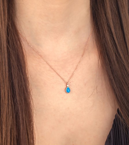 925 Sterlingsilber Opal Stein Tropfen Halskette ER0842Handgemacht-bestesGeschenk - Bild 3 von 3