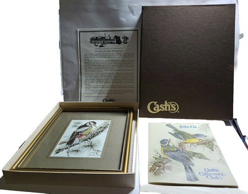 Cash's Woven Silk Picture Woodpecker with box, information sheet and More