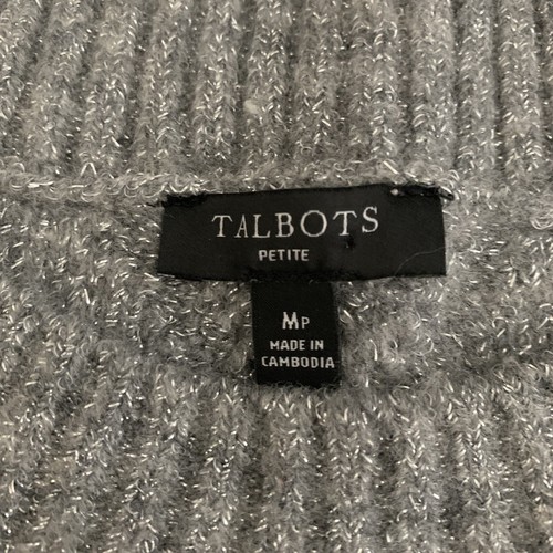 Suéter Talbots Petite para mujer patrón de diamantes cuello redondo gris metálico MP USADO EN EXCELENTE ESTADO - Imagen 2 de 12